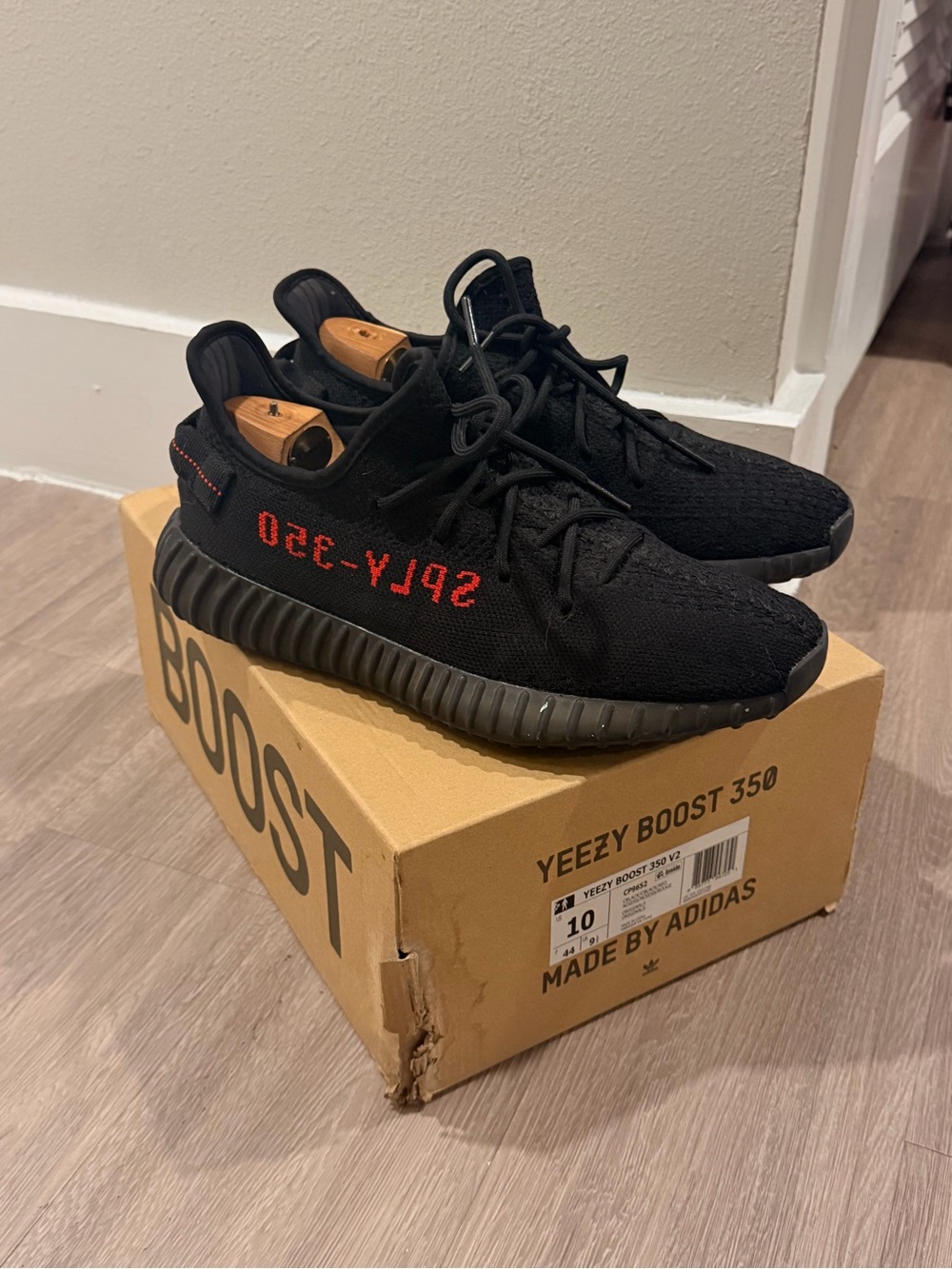 Size 10- adidas Yeezy Boost 350 V2 Bred Black Red CP9654 Sneaker Shoes